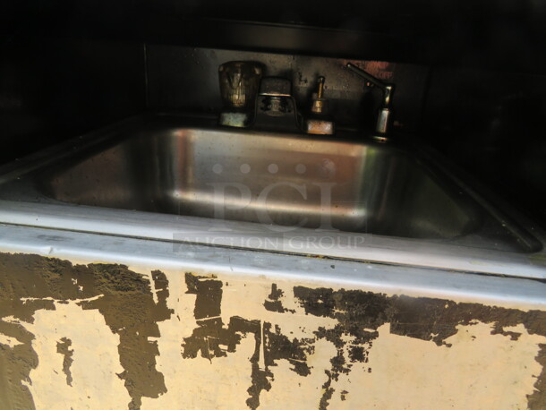 One Stainless Steel Corsair Display System With Under Storage, Hand Sink, And Plug Ins On Casters. 130X36X38 - Image 3 of 6
