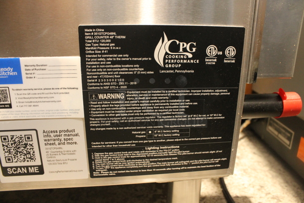 BRAND NEW SCRATCH AND DENT! 2023 Cooking Performance Group CPG 351GTCPG48NL Stainless Steel Commercial Countertop Natural Gas Powered Flat Top Griddle. 120,000 BTU. - Image 4 of 5