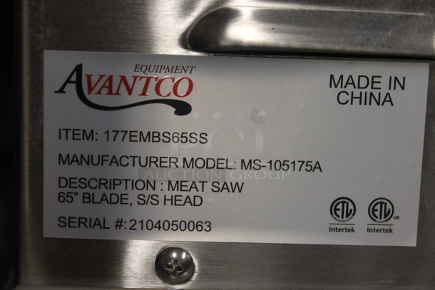 LIKE NEW! Avantco MS-105175A 177EMBS65SS Stainless Steel Commercial Countertop Meat Saw. 120 Volts, 1 Phase. Unit Has Only Been Used a Few Times! Tested and Working! - Image 7 of 7