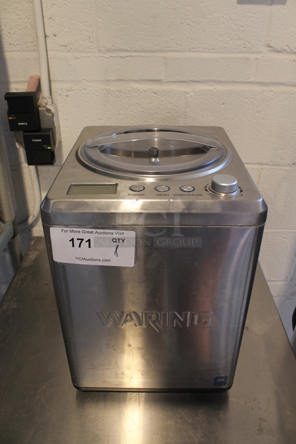 Waring WCIC25 Stainless Steel Commercial Countertop Ice Cream Maker. 120 Volts, 1 Phase.  - Image 1 of 6