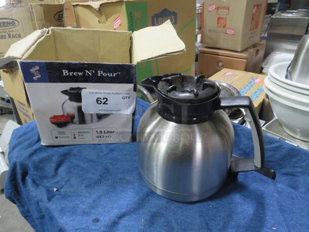 One NEW 1.9 Liter Stainless Brew And Pour. - Image 1 of 1