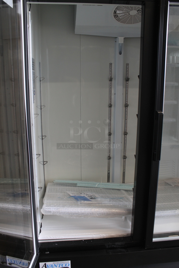 BRAND NEW SCRATCH AND DENT! 2023 Avantco 178GDC49HCB Black Metal Commercial 2 Door Cooler Merchandiser w/ LED Lighting and Poly Coated Racks. 115 Volts, 1 Phase. Tested and Working! - Image 6 of 12