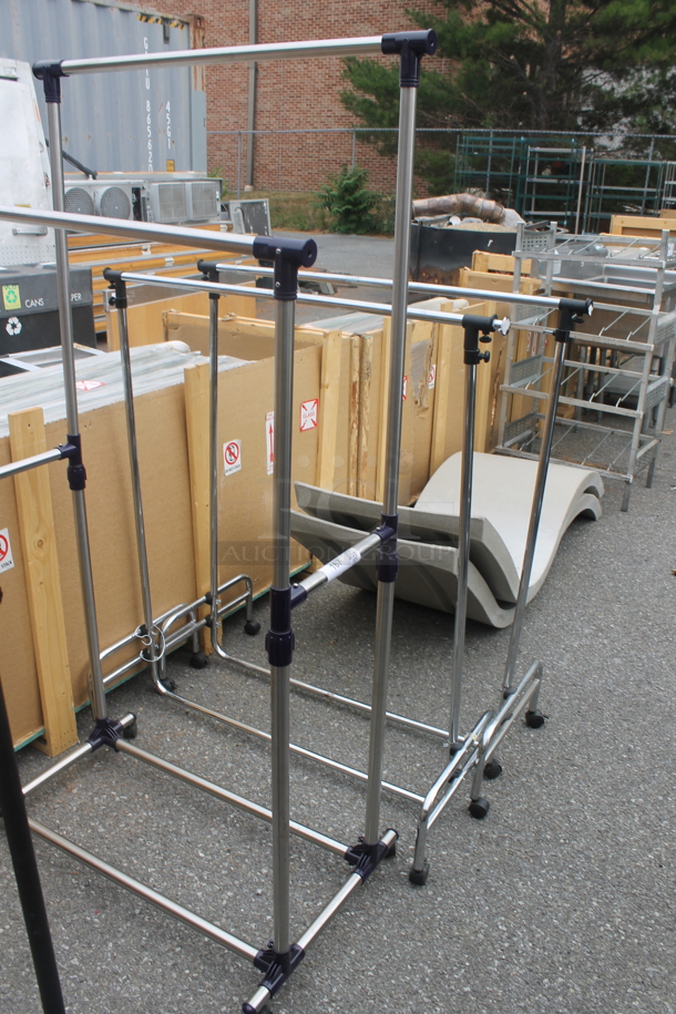 3 Chrome Finish Metal Clothing Racks on Commercial Casters. 41.5x16x48, 34.5x22x54.5. 3 Times Your Bid! - Image 2 of 4