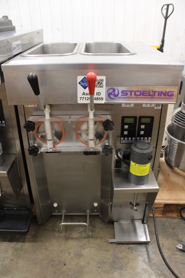 Stoelting Model SF144-38I Stainless Steel Commercial Countertop Air Cooled 2 Flavor Soft Serve Ice Cream Machine w/ Milkshake Mixer. 208-230 Volts, 1 Phase. 22x32x34