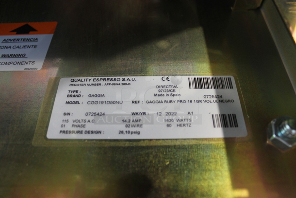 BRAND NEW SCRATCH AND DENT! 2022 Gaggia CGG191A50NU Stainless Steel Commercial Countertop Single Group Espresso Machine w/ Portafilter and Steam Wand. 115 Volts, 1 Phase. Tested and Working! - Image 10 of 10