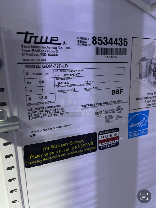 True 3 Glass Door Freezer/ Tested And Works Great - Image 6 of 6
