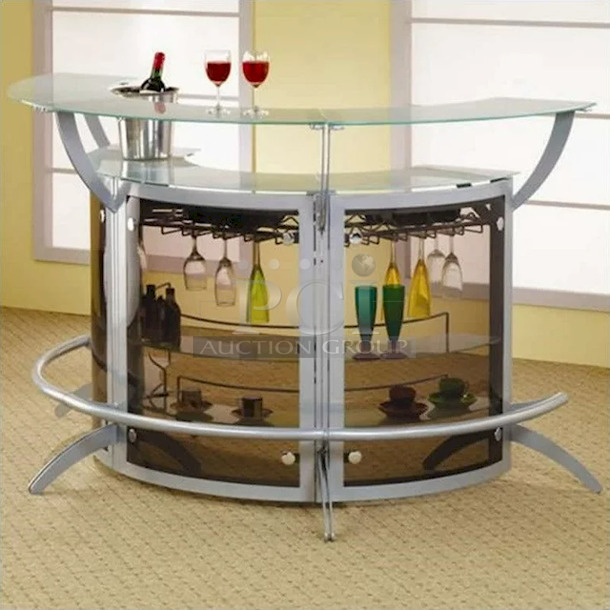 3pc SWEET!! 2-Shelf Bar Units with Glass Top Silver, Frosted and Smoke. Individual or Connect  Units To Create A Large Bar