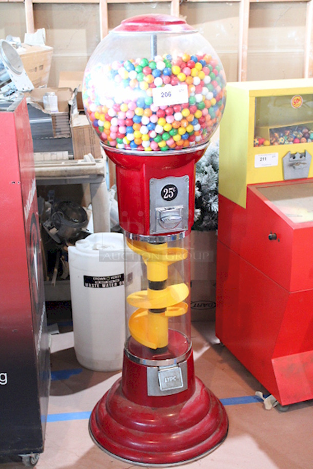 OFFICIAL! World Famous Magic Gumball International 5ft Large Spin and Drop Commercial Gumball Machine with Stand - Quarter Activated, Classic Red. TESTED! Works Perfect. Bowl & Housing Are Made From High Impact Clear As Crystal Fiber Glass.  - Image 2 of 3
