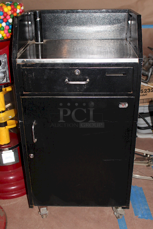 HIGH QUALITY, Safe & Secure!  The Valet Spot: Standard Valet Podium, Steel Framed On Heavy Duty Locking Commercial Casters With (1) Locking Key Holder Area & (1) Locking Tip Collection Area. 24.25”W x 19”D x 48.25”H. Lightly Used.  - Image 3 of 4