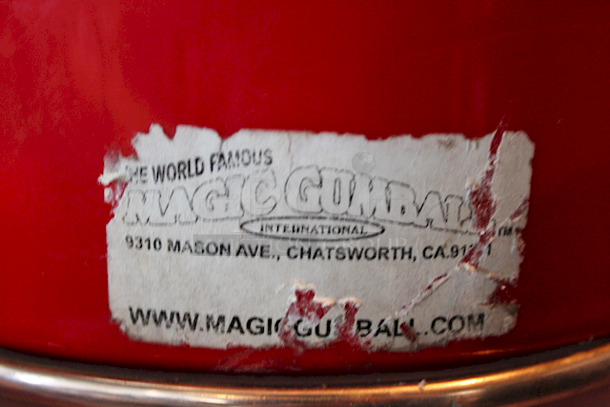SWEET! World Famous Magic Gumball International 5ft Large Spin and Drop Commercial Gumball Machine with Stand - Quarter Activated, Classic Red. TESTED! Machinery Works. Minor Damage to The Fiberglass Around The Center Of Machine. Brass/Metal Collar May Need A Screw. Very Easy Fix. Missing The Lid.  - Image 5 of 6