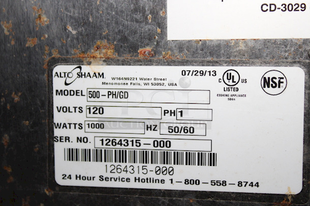Alto Shaam 500-PH/GD Halo Heat® Pizza Holding Cabinet, (1) glass door, on/off power switch, adjustable thermostat, 120v. In Working Order When Last Used.23-1/4" x 20-3/4" x 30-7/8"  - Image 6 of 6