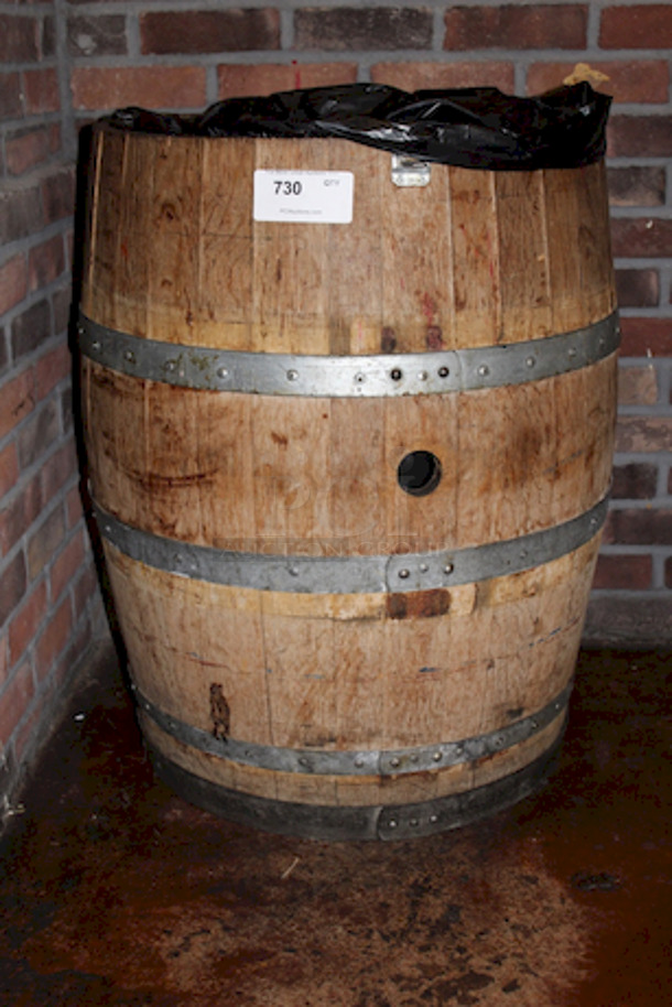 AWESOME! Wood Barrel Garbage Can. 
28x38