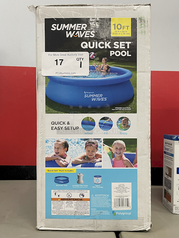 PERFECT SIZE!! Summer Waves 10ft Quick Set Pool. Includes: Pool, Cartridge Filter Pump, Type D Filter Cartridge. 