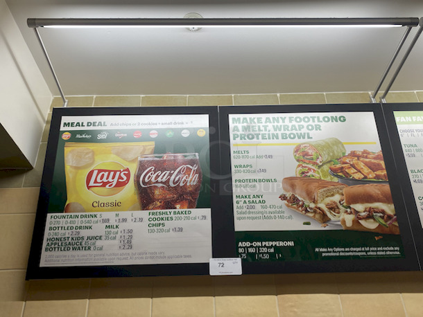 Visual Graphic Systems Full Size Illuminated Magnetic Menu Board. Easily Change Menu By Pulling Back The Magnetic Boarder.  - Image 1 of 2