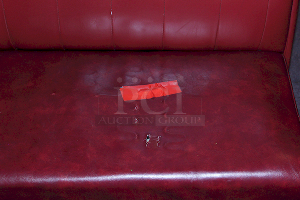 OUTSTANDING! Ruby Red Button Tufted Double Booth Seating, Fully Upholstered, Heavy Duty Hardwood Frame and Removable Seat - 46x46x42 - Minor cosmetic damage from wear. - Image 3 of 3