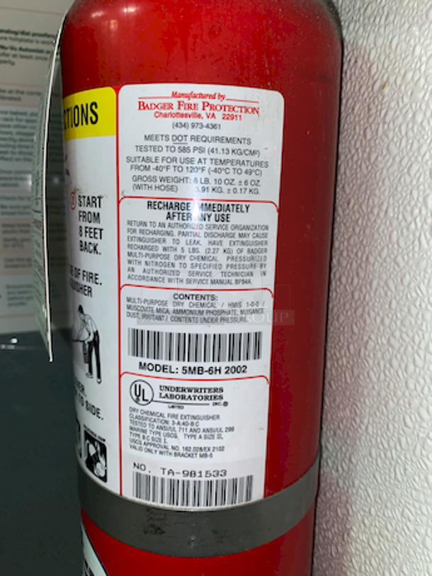 AMAZING! BADGER 5MB-6H Fire Extinguisher, 3A:40B:C, Dry Chemical, 5 lb - Image 2 of 2