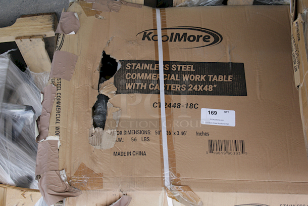 BRAND NEW SCRATCH AND DENT! Koolmore CT2448-18C 24" X 48" 18-Gauge 304 Stainless Steel Commercial Work Table With Casters. IN THE BOX!  - Image 2 of 2