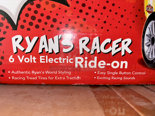 IN THE BOX!! Ryan's World 6 Volt Ryan's Racer Battery Powered Ride-on. Features max speed of 4 MPH, Forward and Reverse. Comes with Battery and Charger. Box has cut-outs on the Inside and Ryan Sticker sheet to personalize your ride! - Image 3 of 3