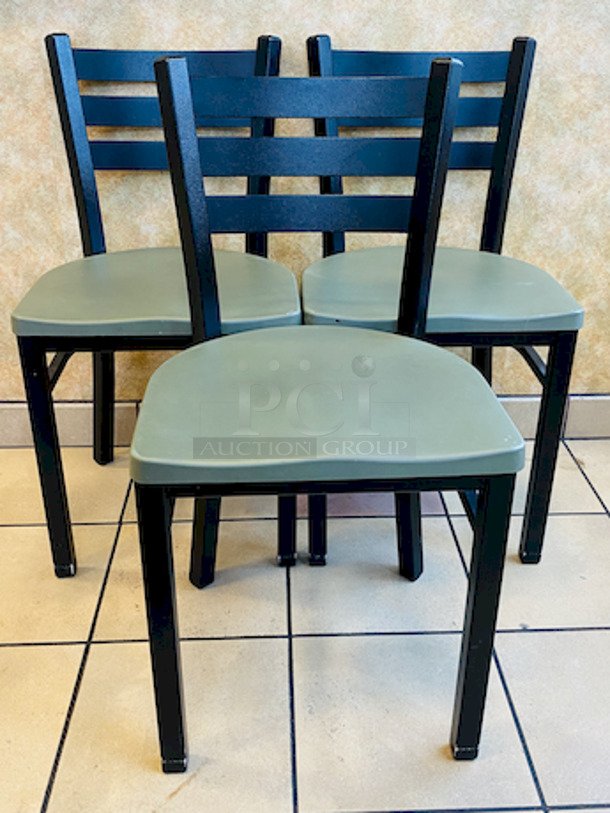 AMAZING! Group of 3 Plymold Quest Ladderback Steel Chairs with Composite Seats
18x18x31-1/2.

3x Your Bid.