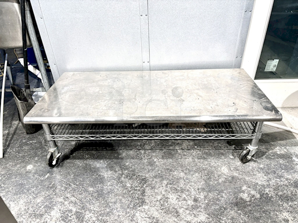 NEW! LOW BOY Stainless Steel Equipment Stand On Commercial Caster With Steel Wire Under-Shelf. 50x24x15 - Image 1 of 4