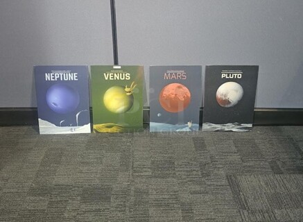 ALL ONE MONEY Set of 4 Planet tin pictures perfect for any science or space fan. The set features Neptune, Venus, Mars and Pluto. Each tin measures 18” H x 12.5” W. 