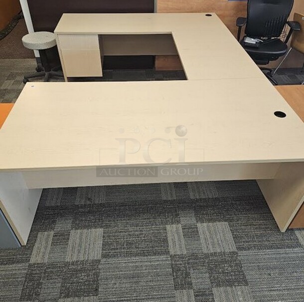 Complete Oak Desk set featuring a desk, bridge and credenza. In excellent like-new condition! 72"L x 103"W.  - Image 1 of 3