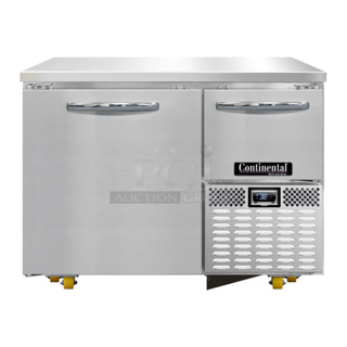 BRAND NEW SCRATCH AND DENT! 2024 Continental RA43N Stainless Steel Commercial 2 Door Undercounter Cooler on Commercial Casters. 115 Volts, 1 Phase. Tested and Working!