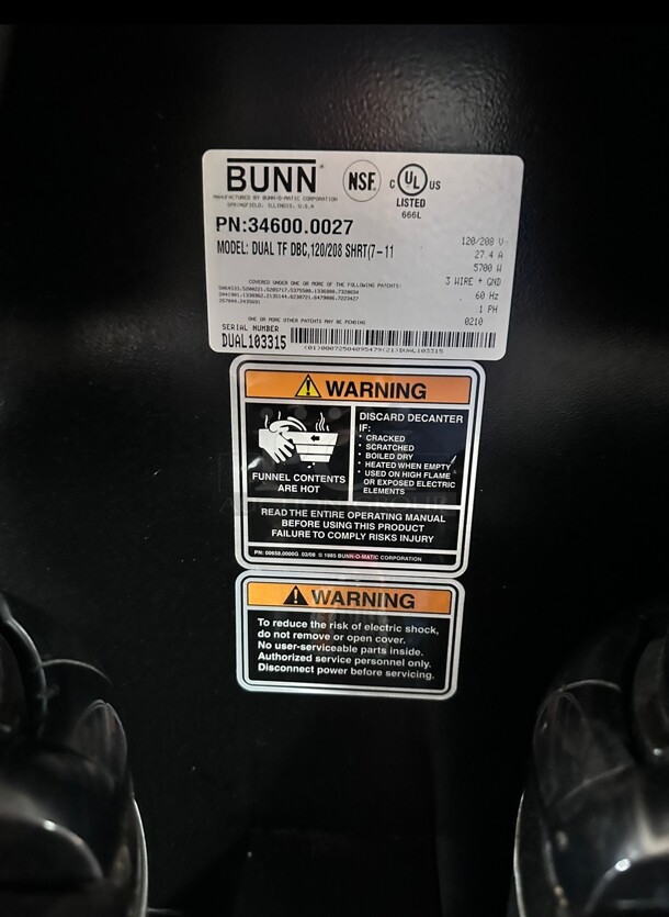 Late Model! Bunn DUAL TF DBC BrewWISE® Dual Satellite Digital Coffee Brewer w/ Funnel Lock, 120 208v/1ph NSF Working Came From Seven Eleven Store Tested and Working! - Image 3 of 5