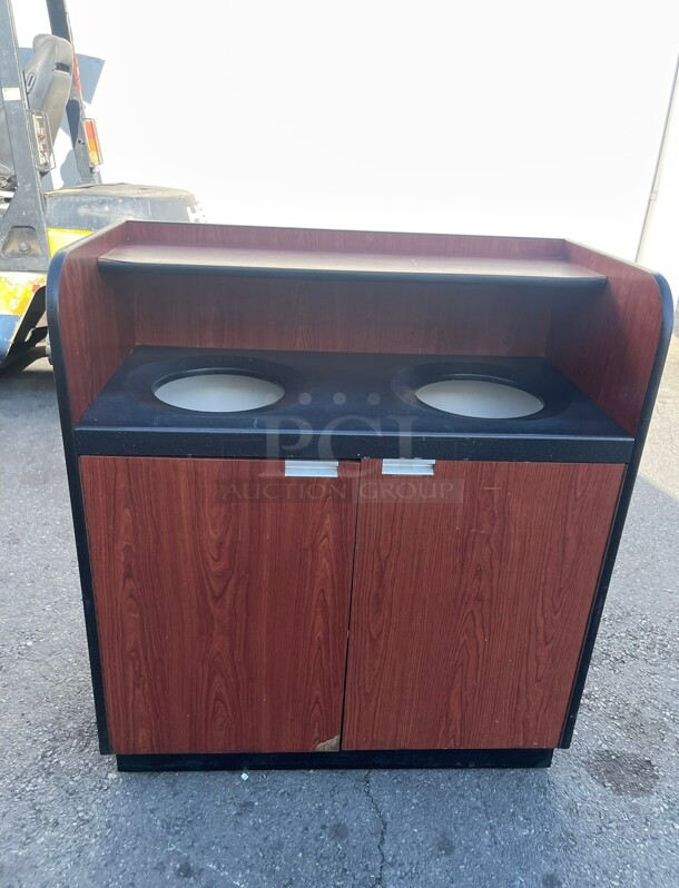 Lancaster Table & Seating Waste 35 Gallon Walnut Receptacle Enclosure with Two Swing Door - Image 2 of 9