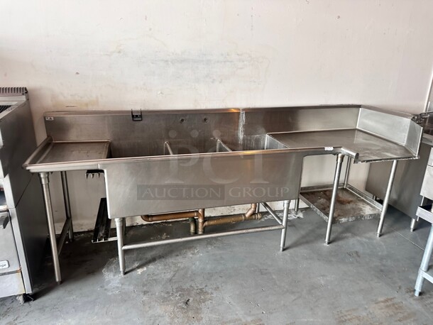 Commercial Stainless Steel Three Compartment Dishwasher Sink 
108x36x28 - Image 2 of 4