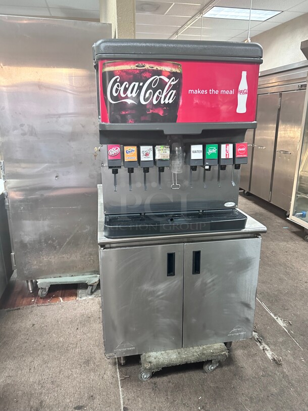 Certified Working Cornelius DF200 Ice and Beverage Dispenser Soda Machine with 8 Valves w/ Pump Includes Stainless Steel Cabinet  - Image 3 of 7
