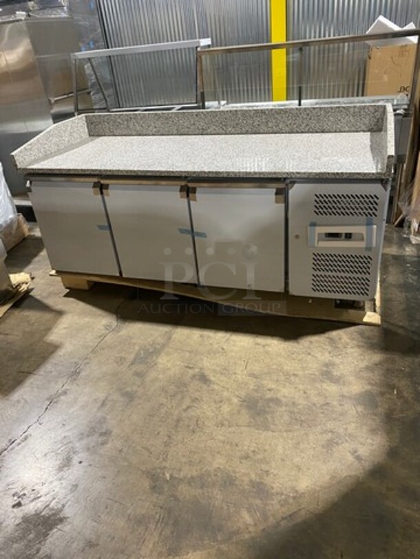 AMAZING! NEW! SCRATCH-N-DENT! Omcan Commercial Refrigerated Italian Style Marble Top Pizza Prep Table! With 3 Door Storage Space Underneath! Poly Coated Racks! All Stainless Steel! Model: PTCN0581 SN: 41145 110V