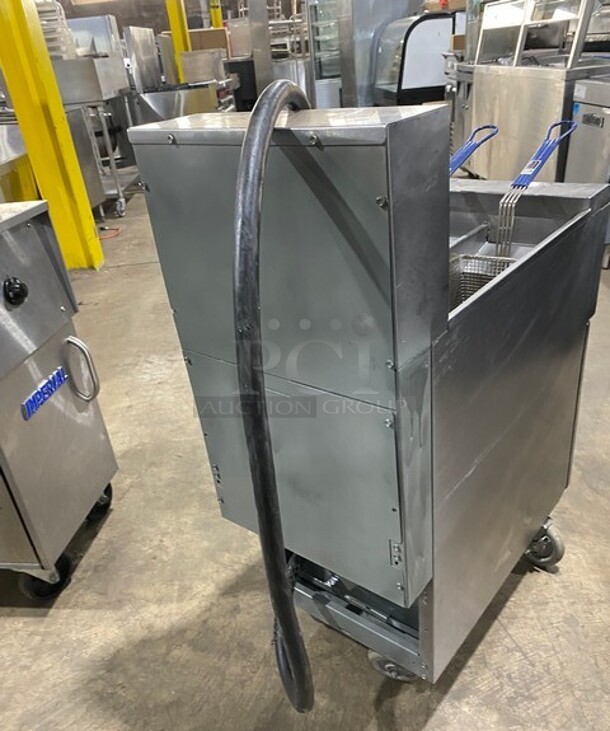 Frymaster Commercial Electric Powered Split Bay Deep Fat Fryer! With Metal Frying Baskets! All Stainless Steel! On Casters! Model: RE1142SE SN: 1508NA0057! 208V 60HZ 3 Phase!  - Image 4 of 11