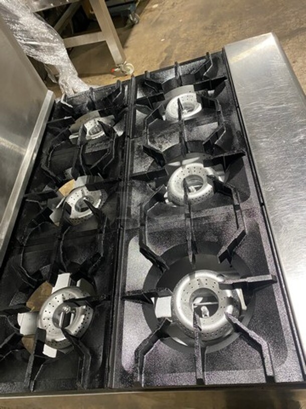 NICE!  American Range Natural Gas Powered 6 Burner Stove! With Full Size Oven Underneath! With Raised Back Splash And Salamander! All Stainless Steel! On Casters! Model: AR6 SN: 201215005 - Image 5 of 12