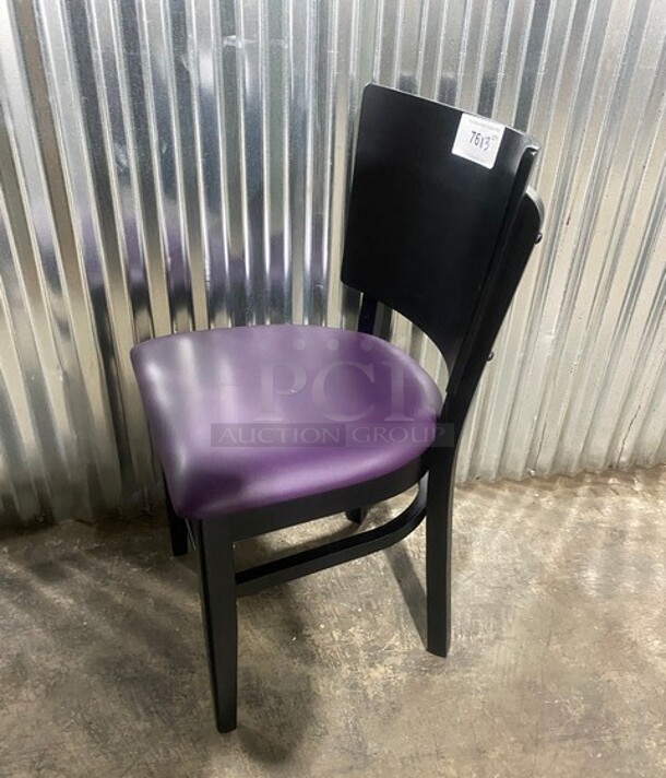 NEW! Square Back Solid Wood Dining Chairs With Purple Vinyl Seat! 3x Your Bid! - Image 2 of 6