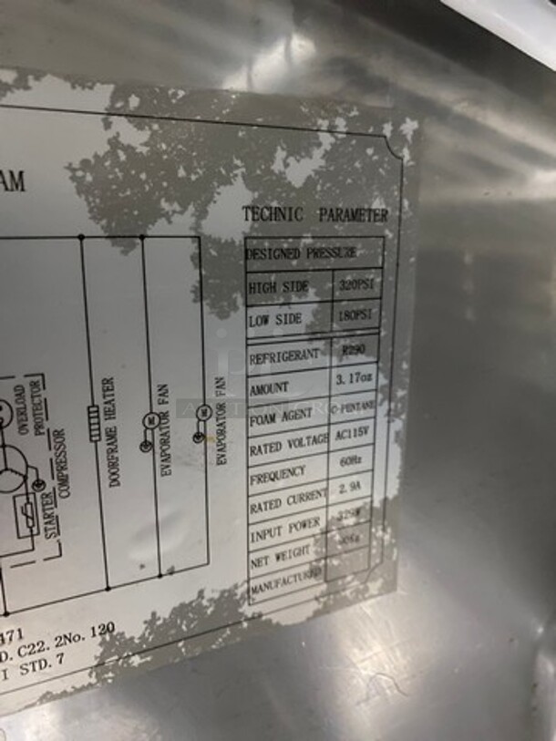 Avantco Commercial Mega Top Refrigerated Sandwich Prep Table! With Commercial Cutting Board! Single Door Storage Space Underneath! All Stainless Steel! On Casters! Model: 178SSPT27MHC SN: 6121420118051008 115V - Image 9 of 10