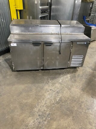 Beverage Air Commercial Refrigerated Pizza Prep Table! With 2 Door Storage Space! All Stainless Steel! Model: DP67 SN: 11803910 115V 60HZ 1 Phase