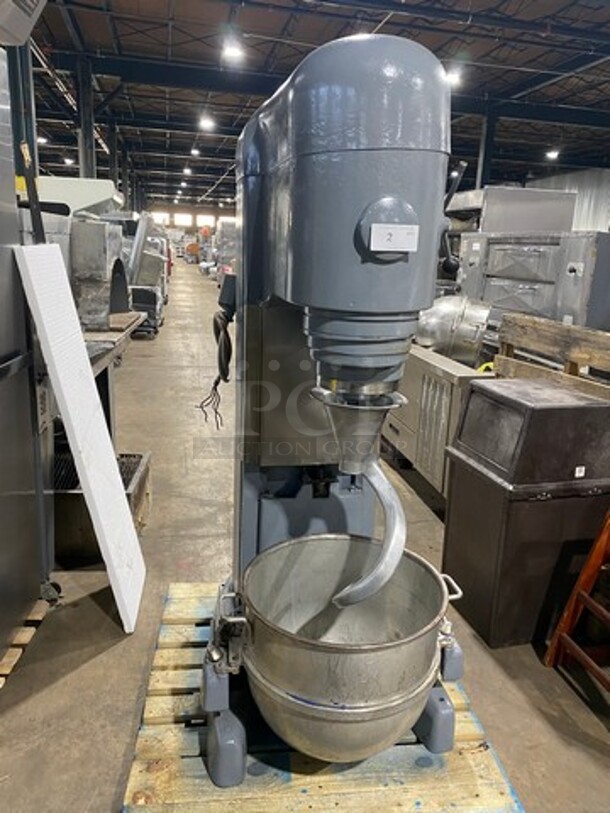 Hobart Commercial Floor Style 140 QT Planetary Mixer! With 80QT Reducer Ring, 80QT Mixing Bowl! With 80QT Spiral Hook Attachment! Working When Removed! 200V 3PH - Item #1101703