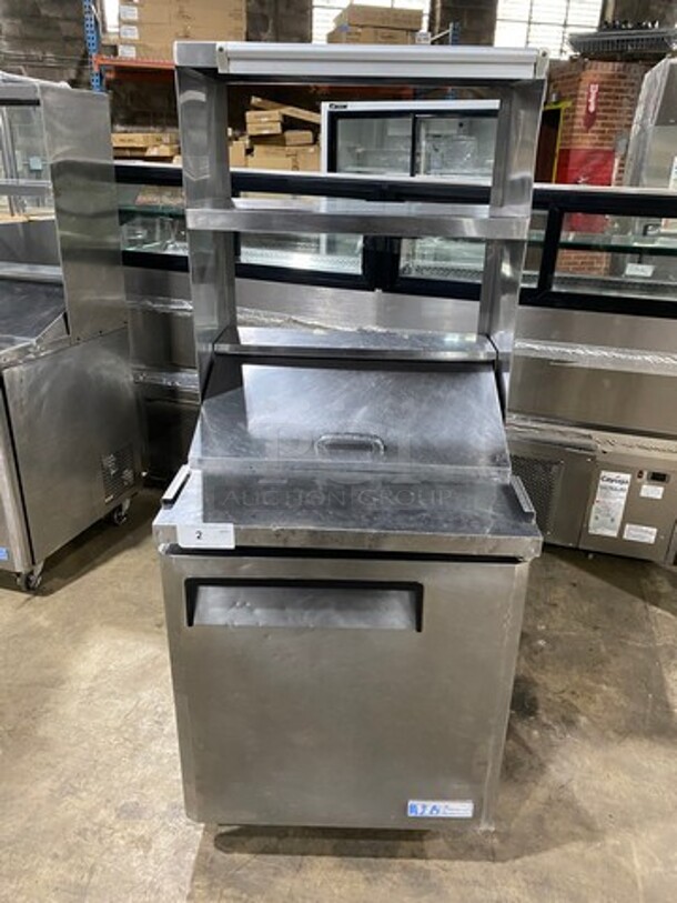 Turbo Air Refrigerated Salad Bar Island! With Double Over Head Shelf Storage! Single Door Storage Space Underneath! All Stainless Steel! On Casters! Model: MST28 115V