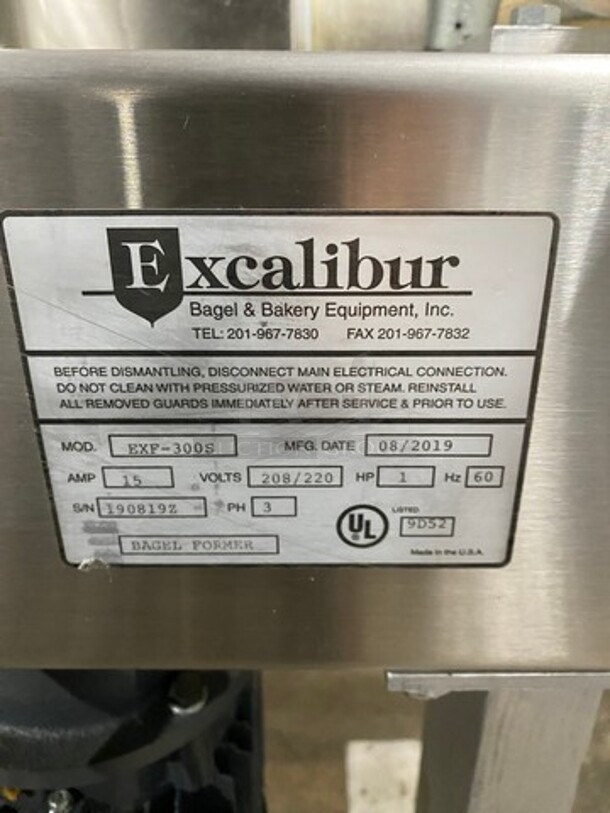 AMAZING! LATE MODEL! 2019 Excalibur Commercial Floor Style Bagel Divider/ Former! Stainless Steel! On Casters! WORKING WHEN REMOVED! Model: EXF300S SN: 190819Z 208/220V 60HZ 3 Phase - Image 10 of 12