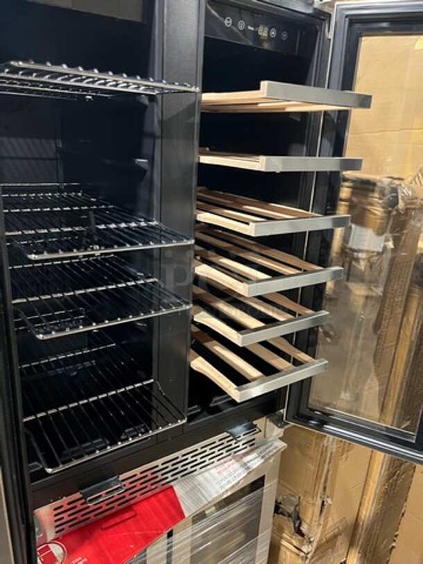 NEW! OUT OF THE BOX! SCRATCH-N-DENT! Whynter French Door Dual Zone Wine And Beer Can Cooler! With Through Doors! Wooden Wine Racks And Metal Racks! Model: BWB2060FDS - Image 4 of 5