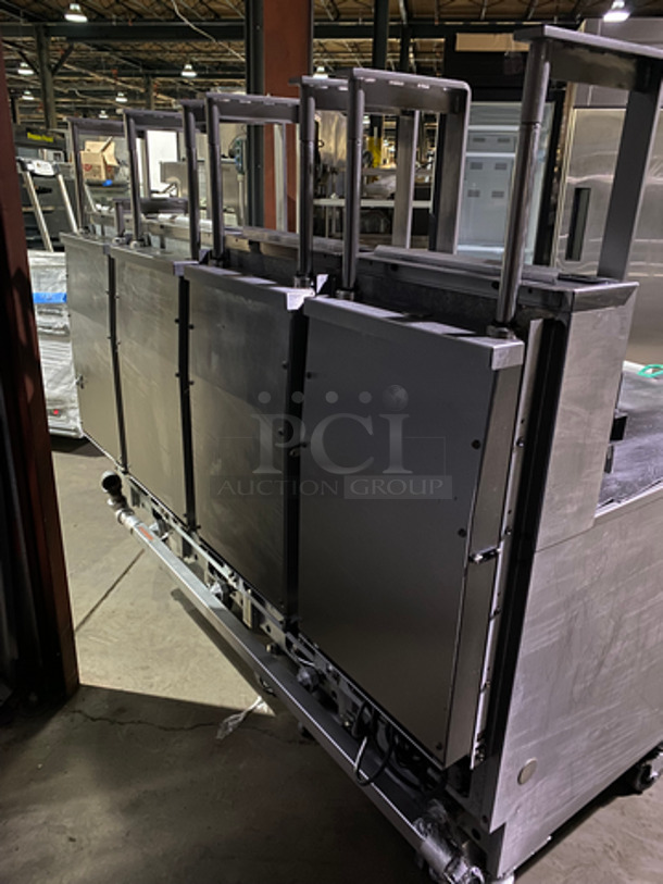 FABULOUS! Pitco Frialator Commercial Natural Gas Powered 4 Bay Deep Fat Fryer! With Automatic Hydraulic Basket Lift!  With Fryer Covers! With Oil Filter System! With 4 Frying Baskets! All Stainless Steel! On Casters! Working When Removed! Model: SG14-S SN: G05CA007837 120V 60HZ 1 Phase - Image 4 of 12