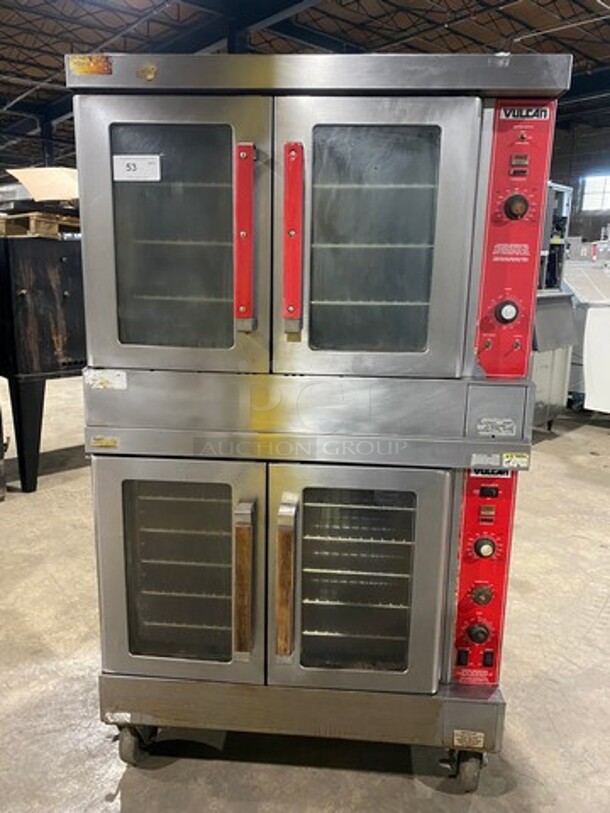 Vulcan Commercial Natural Gas Powered Double Deck Convection Oven! With View Through Door! Metal Oven Racks! All Stainless Steel! On Casters! 2x Your Bid Makes One Unit! Model: VC4GD10 SN: 481561138 - Image 1 of 11