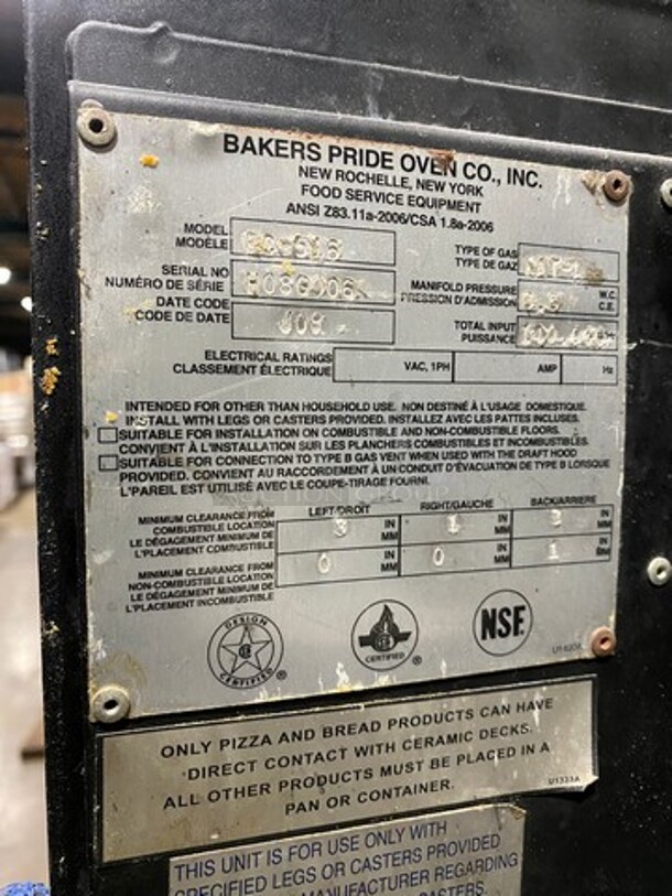 AMAZING! Bakers Pride Commercial Natural Gas Powered Double Deck Pizza Oven! With Stones! All Stainless Steel! On Legs! 2x Your Bid Makes One Unit! Model: FC516 SN: H08G006! Working When Removed! - Image 9 of 12