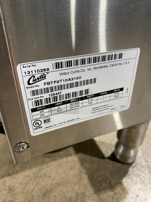 Curtis Commercial Countertop Dual Coffee Brewing Machine! With Hot Water Dispenser! All Stainless Steel! On Small Legs! Model: FBTP2T10A3100 SN: 13110289 220V 60HZ 1 Phase - Image 7 of 8