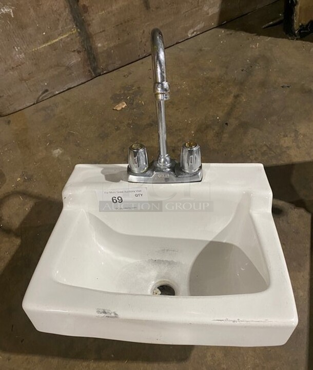 Single Bay Wall Mount Sink With Faucet and Handles! - Image 1 of 7