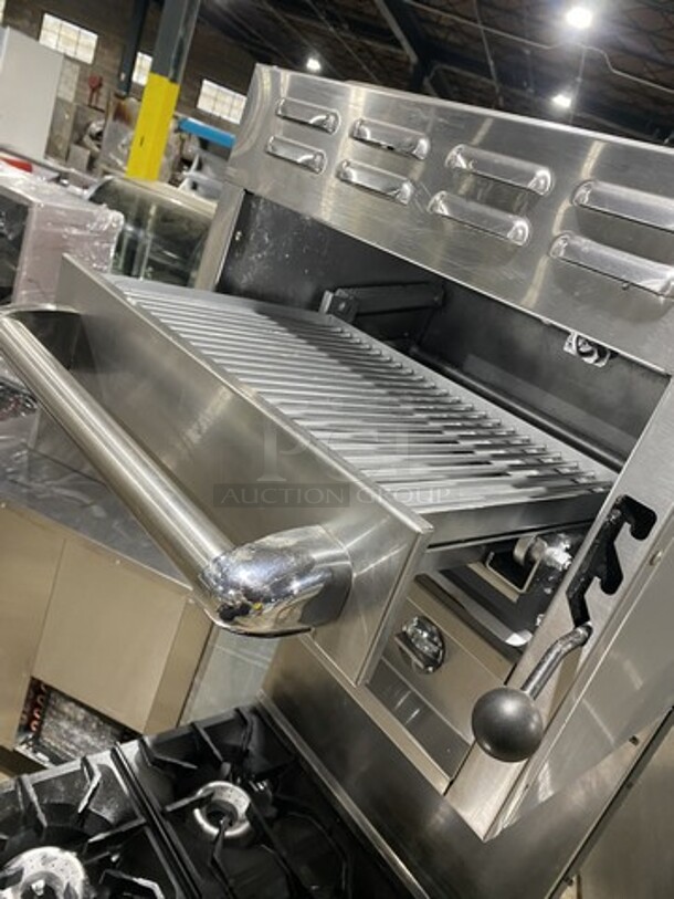 FAB! American Range Natural Gas Powered 4 Burner Range With Full Size Oven Underneath! With 24 Inch Salamander! On Commercial Casters! Working When Removed!  - Image 8 of 9