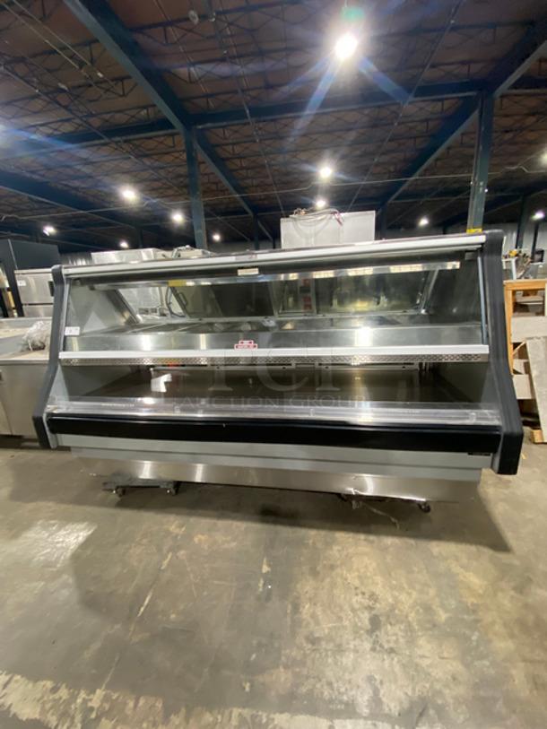 GREAT FIND! LATE MODEL! 2014 Custom Deli's Commercial Heated Food Display Case Merchandiser! With Slanted Front Glass! Rear Access Doors! Lowering Prep Lines! With 7 Well For Food Pans! Stainless Steel Body! Model: DILW8CBSS SN: 26161R 120/208V 60HZ 3 Phase