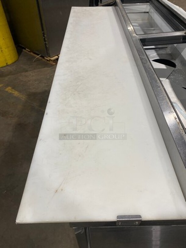 EQ Kitchen Line Commercial Refrigerated Pizza Prep Table! With Commercial Cutting Board! With 3 Door Storage Space! Poly Coated Racks! All Stainless Steel! Model: PICL3 SN: 6455410816102206 115V - Image 9 of 11