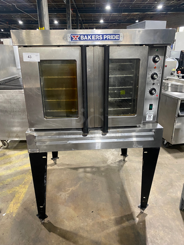 WOW! Bakers Pride Natural Gas Powered Heavy Duty Commercial Single Convection Oven! With 2 View Through Doors! With Metal Racks! All Stainless Steel! On Legs! Cyclone Series!